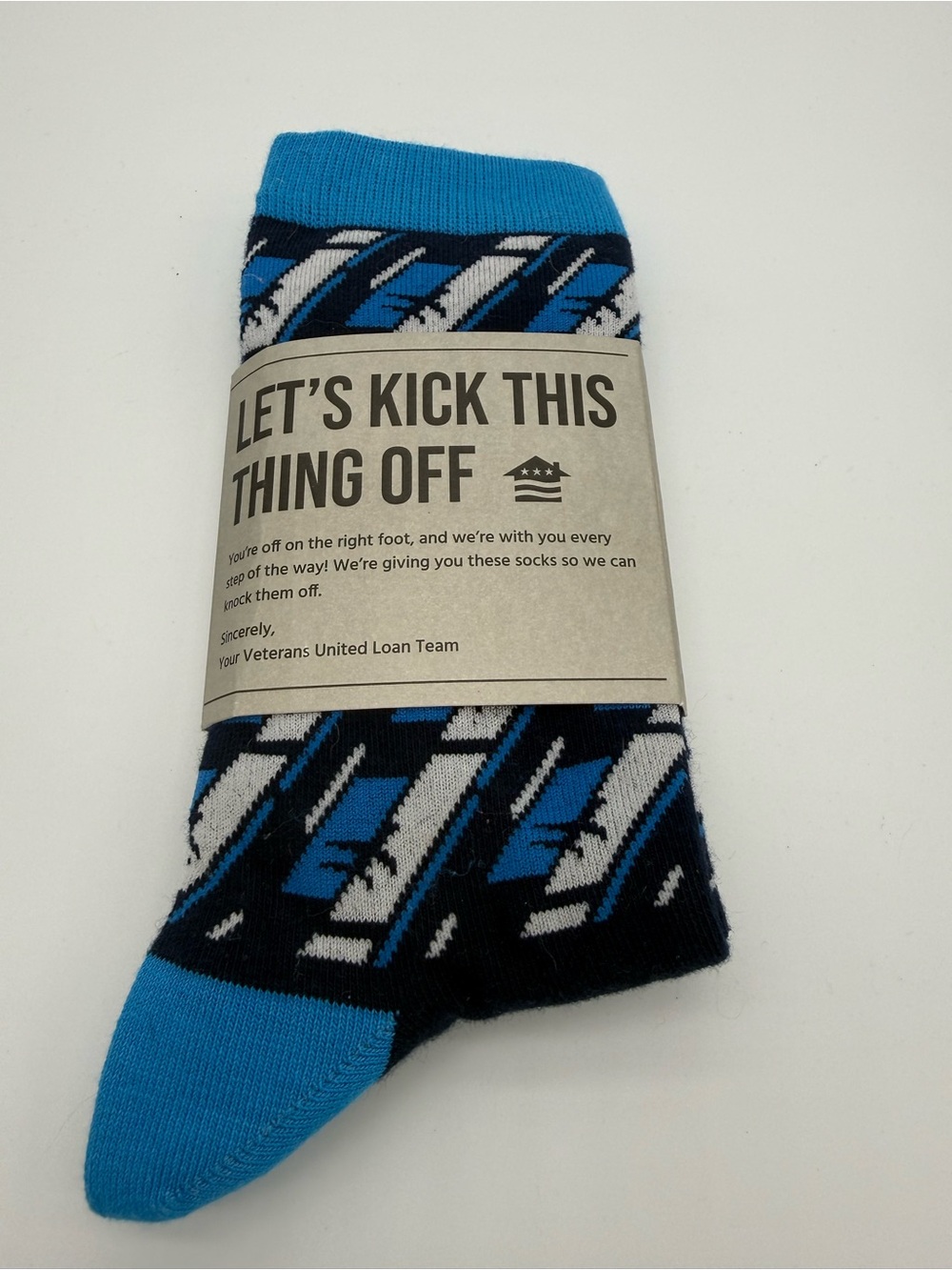 Veterans United Home Loans Adult One Size Crew Socks Blue Navy Geometric Pattern